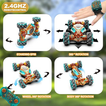 RC Cars, 1:12 Gesture Sensing Stunt Car Toys for Boys Girls 6-12 Year Old, 4WD Hand Remote Control Toy 360° Rotate Transform Off-Road Drift with Lights Sound, Birthday Xmas Gifts for Kids - style: 1:12 Green