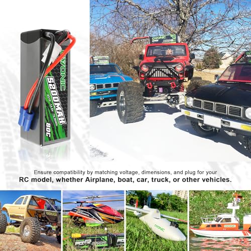 OVONIC 4S Lipo Battery 80C 5200mAh 14.8V Lipo Battery with EC5 Connector for Arrma 1/5 1/8 1/10 RC Car and Truck