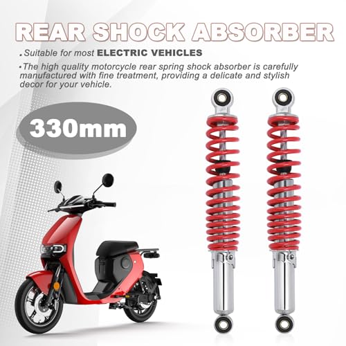 Minho Dual Rear Shock Absorbers with Adjustable Spring Preload in Heavy Iron Material Compatible with Chinese GY6 4-Stroke Engine Taotao ATV Go Kart,Red Color,330MM Length - size: 330mm