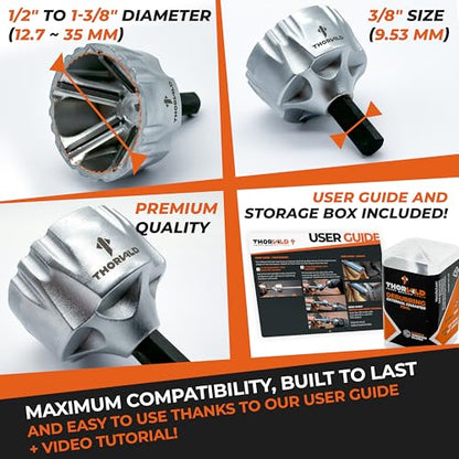 THORVALD Big Deburring External Chamfer Tool with Tungsten Carbide Blade - Deburr Tool for All Thread, All Metal Rod, Pipe, PVC - 1/2" to 1-3/8" Diameter (12~35mm) - User Guide + Tutorial Video - style: 1X Big Deburring Tool