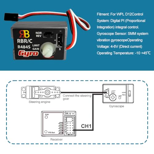 Mini Gyro Module for RC Cars Drift Drive, Automatic Stability Control Gyro Sensitivity R484 Mini RC Car Gyro Stabilizer 4-6V Analog SMM System for WPL D12