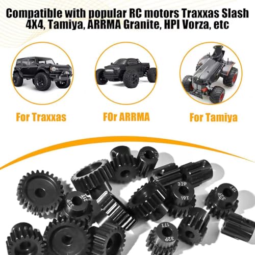 32P 12T RC Car Gear Set | 45# Steel Black Oxide | 5mm Bore +0.03mm | Precision Engineered Motor Pinion Gear Compatible with Traxxas/ARRMA/HPI/Kyosho (3-Pack with M4 Set Screws) - style: 3Pcs 12T