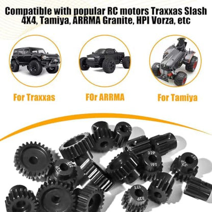32P 16T RC Car Gear Set | 45# Steel Black Oxide | 5mm Bore +0.03mm | Precision Engineered Motor Pinion Gear Compatible with Traxxas/ARRMA/HPI/Kyosho (3-Pack with M4 Set Screws) - style: 3Pcs 16T