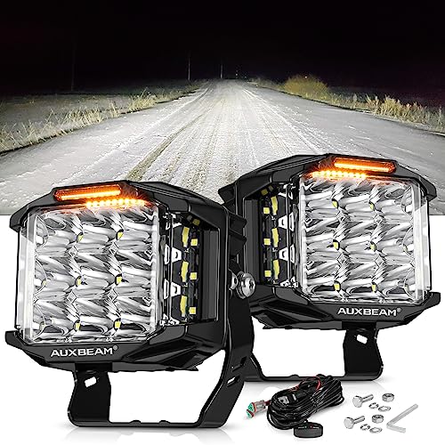 Auxbeam V-MAX Series 5" 168W LED Cube Pod 270° Side Shooter Fog Light Pods | Spot Flood Combo, Pod Light with DRL, 168W 16440LM Light Output, 3 Lighting Modes, Amber Covers, Auxiliary Ditch Lights - color: 5in Cube LED Pod
