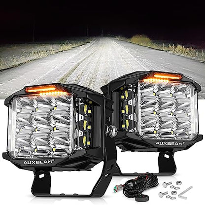 Auxbeam V-MAX Series 5" 168W LED Cube Pod 270° Side Shooter Fog Light Pods | Spot Flood Combo, Pod Light with DRL, 168W 16440LM Light Output, 3 Lighting Modes, Amber Covers, Auxiliary Ditch Lights - color: 5in Cube LED Pod