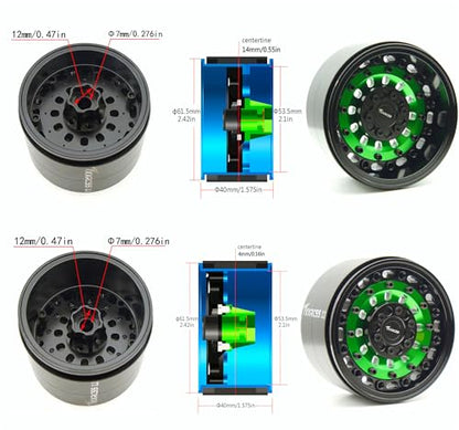 207g Super Heavy Duty RC 2.2 Beadlock Wheel Adjustable 2 Offsets Rims Hub Upgrades for 1/10 Crawle Car Wheel and Tires Remote Control SCX10 Trx4m (Green Black) - color: Green Black