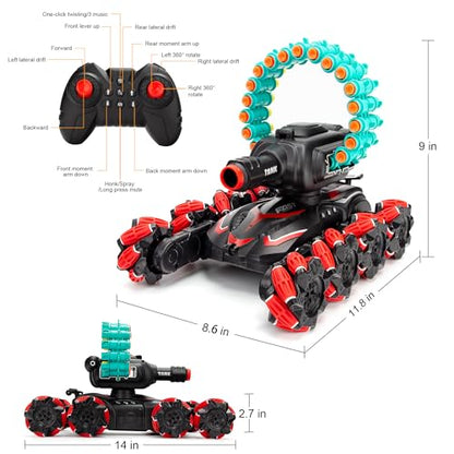 RC Stunt Remote Control Car,Fits for Nerf,Cars for Kids,RC Crawlers,Stunt Remote Control Car Tank for Boys, RC Cars for Kids,360°Battle Tanks,for Boys Ages 8-12 Gift(red-2.0)