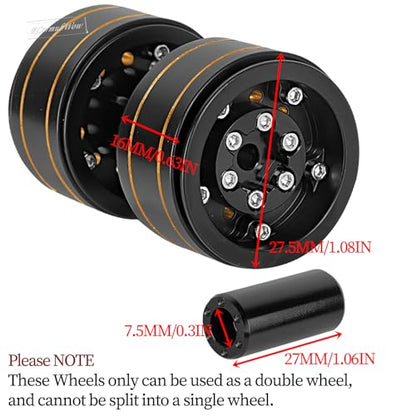 1.0" Beadlock Dually Wheel for 1/18 Trx4m,1/24 SCX24 RC Crawler Car,Brass 1.0 Beadlock Wheels Rims RC 1.0 Wheels Set,4pcs