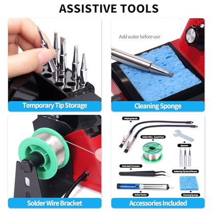 YIHUA 926 III 110W Soldering Iron Station Kit with LED Display, 2 Helping Hands, 3 Extra Iron Tips, 35g Lead-Free Solder, Solder Sucker, S/S Tweezers, °C/°F Conversion, Calibration & Sleep Features