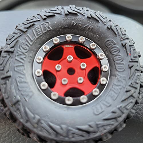 Treal 1.0 Beadlock SCX24 Wheels (4P) Classic 5-Star 1" Micro Beadlock Wheels for Axial 1/24 Deadbolt C10 Betty Gladitor Bronco 27.3g (Black-Red) - color: Black-Red