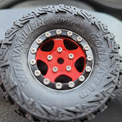 Treal 1.0 Beadlock SCX24 Wheels (4P) Classic 5-Star 1" Micro Beadlock Wheels for Axial 1/24 Deadbolt C10 Betty Gladitor Bronco 27.3g (Black-Red) - color: Black-Red