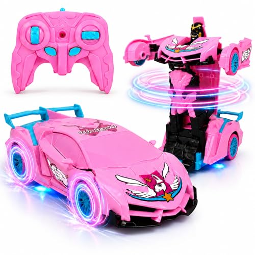 Unicorn Remote Control Car Toy for Girls, 2.4GHz RC Stunt Car with Lights | Magical 2-in-1 Unicorn Robot Car with One-Button Transformation, 360° Rotation, Racing Fun Gift Toys for Girls Ages 4-7