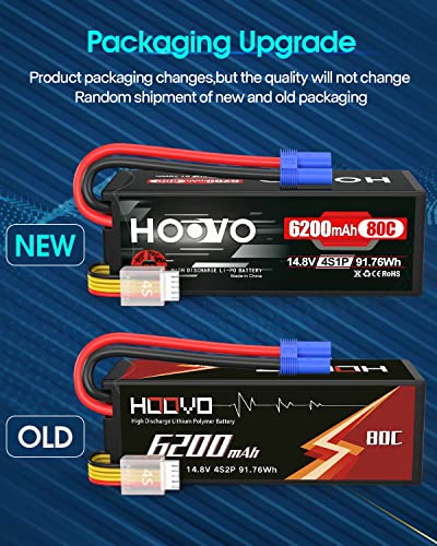 HOOVO 4S 14.8V 80C 6200mAh RC Lipo Battery Hard Case with EC5 Connector for FPV UAV Drone RC Quadcopter Helicopter Airplane Racing (1 Pack)