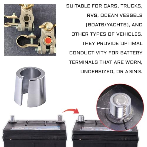 4PCS Battery Terminall Shims, Pure Lead Positive & Negative Post Adapter Kit, Universal Battery Terminal Connector Sleeves & Repair Rings,Battery Post Adapter for Car, Truck, SUV