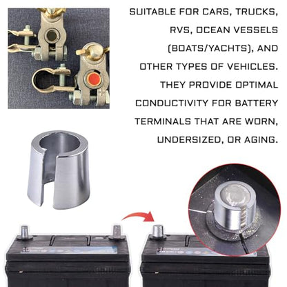 4PCS Battery Terminall Shims, Pure Lead Positive & Negative Post Adapter Kit, Universal Battery Terminal Connector Sleeves & Repair Rings,Battery Post Adapter for Car, Truck, SUV