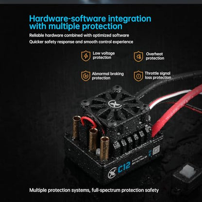 XC C12 Sensorless Brushless Motor ESC for RC Car, 2-3S Lipo,60A Continuous Current,4-6A、6.0/7.4V BEC,Applicable to 1/12 ON Road & Off Roads (XT60)