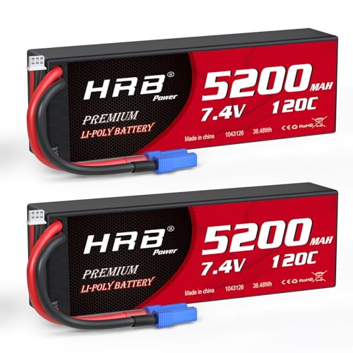 HRB 2PCS 2S 5200mAh Lipo Battery EC5 7.4V 120C Hardcase RC Lipo Battery