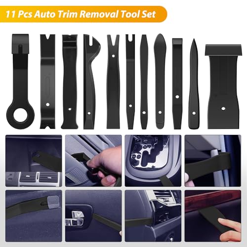 GOOACC 200Pcs Trim Removal Tool, Auto Push Pin Bumper Retainer Clip Set Fastener Terminal Remover Tool Adhesive Cable Clips Round Handle Crowbar Kit Car Panel Radio Removal Auto Clip Pliers, Black - color: 200Pcs Clips Removal Kit Black