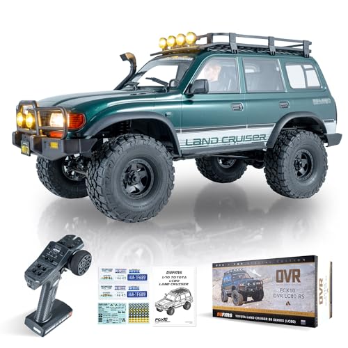 FMS 1/10 LC80 Brushless RC Crawler, FCX10 Toyota & OVR RC Rock Crawler with Lighting and Two-Speed, Hobby Grade Offroad RC Car for Adults, RS (Green)