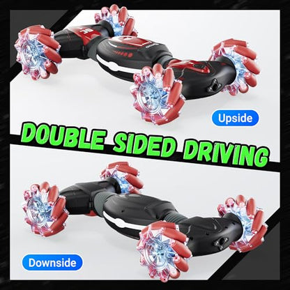 Contixo Kids Large Remote Control Car w/Gesture Sensor, Stunt Car, Red | Gesture Sensor, 4WD 360° Spins, Music, Lights & Spray, Side Drifts, Double-Sided Driving Off-Road Stunt - color: Red