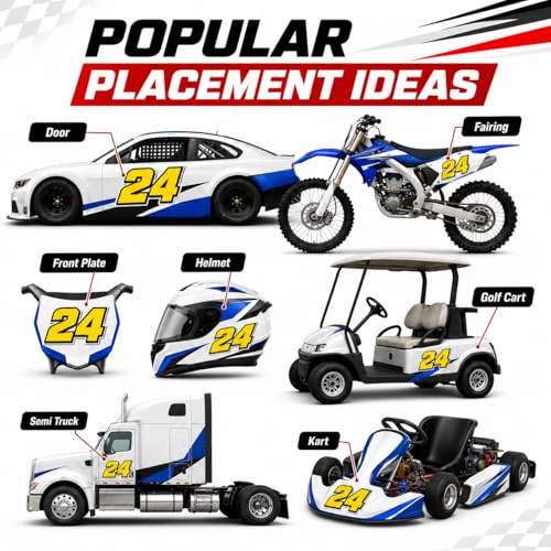 Custom Racing Number Decals, Waterproof Peel and Stick Vinyl Number Stickers, Personalized Race Car Numbers for Motorcycle, Golf Cart, RC Car, Kart, Helmet, Truck