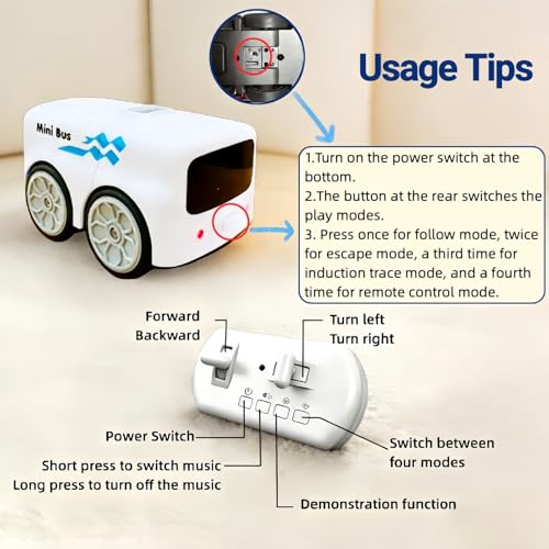 Magic Mini Bus Toy – Interactive Inductive Magic Follows Line Car with Cute LED Lights, Gesture-Follow & Smart RC Control & Follow/Escape Modes – STEM Toy for Ages 5 6 7 8 Boys & Girls (White) - color: White