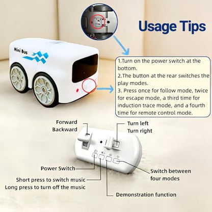 Magic Mini Bus Toy – Interactive Inductive Magic Follows Line Car with Cute LED Lights, Gesture-Follow & Smart RC Control & Follow/Escape Modes – STEM Toy for Ages 5 6 7 8 Boys & Girls (Blue) - color: Blue