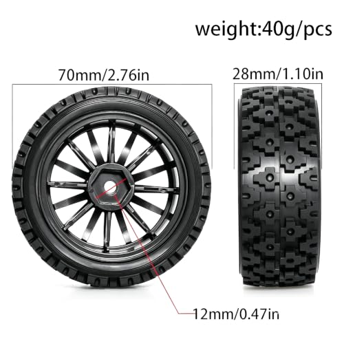 1/10 RC Wheels and Tires，70mm On Road Rubber Tires， for HPI Ken Block's Tamiya XV01 TT01 TT02B Kyosho FAZER MK2 Lc Racing PTG HSP RGT RC 3RACING D5 1/10 RC Rally Car (Black) - color: Black