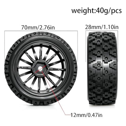 1/10 RC Wheels and Tires，70mm On Road Rubber Tires， for HPI Ken Block's Tamiya XV01 TT01 TT02B Kyosho FAZER MK2 Lc Racing PTG HSP RGT RC 3RACING D5 1/10 RC Rally Car (Black) - color: Black