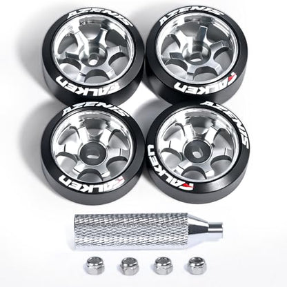 4Pcs 20mm 1/28 Rc Car Drift Wheel Hub with Drift Rc Car Logo Tires for 1/24 1/28 Mini-Z Mini-Q TG Racing Wltoys K969 RC Drift Car Upgrade Parts (Titanium)