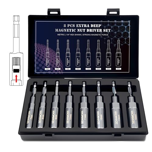 Extra Deep Magnetic Nut Driver Set, 8 PCS Adjustable Deep Nut Driver Set for Impact Drill, Metric, Quick-Change 1/4" Hex Shank,Cr-V Steel