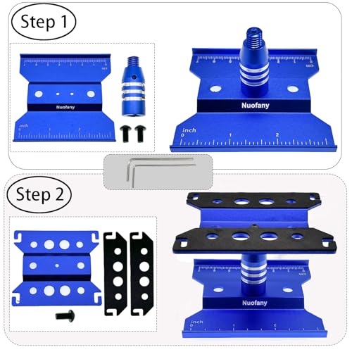 RC Car Aluminum Repair Workstation 360 Degree Rotation Lift Lower Work Stand w/Screw Tray for SCX24 TRX4M FCX24 1/16 1/18 1/24 Scale RC Truck Crawler Buggy (Blue) - style: Blue