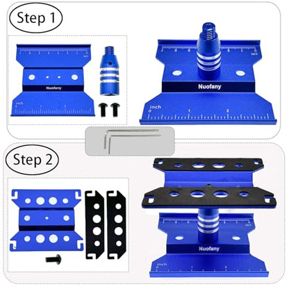 RC Car Aluminum Repair Workstation 360 Degree Rotation Lift Lower Work Stand w/Screw Tray for SCX24 TRX4M FCX24 1/16 1/18 1/24 Scale RC Truck Crawler Buggy (Blue) - style: Blue