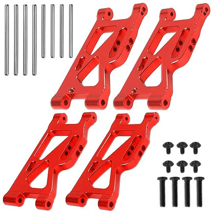 ShareGoo Aluminum Front Rear Swing Arm & Steering Knuckle Kit & Tie Rod Steering Servo Link Compatible with WLtoys 144010 144001 144002 1/14 RC Car (Red) - color: Red