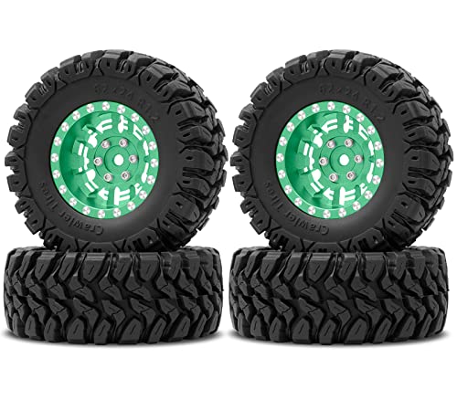 OGRC 1.0 Plus (1.2 Inches) Beadlock Wheels 7mm Negative Offset Wheel Rims Super Soft Sticky Tires for TRX4M SCX24 FCX24 AX24 1/24 1/18 RC Crawler Car - 62 * 24mm (Green) - color: Green