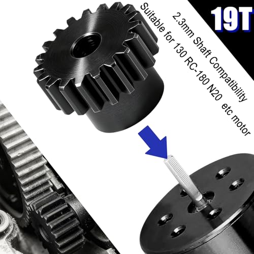 Hardened Steel 0.5M Pinion Gear 19T 2mm Shaft for RC Car/Helicopter Upgrade, Compatible with ARRMA 1/14 Typhoon 1/16 Mojave 1/18 Granite, Losi 1/12, 0.5Mod 13T-27T Gear for Brushed Brush-Less Motors - size: 19T