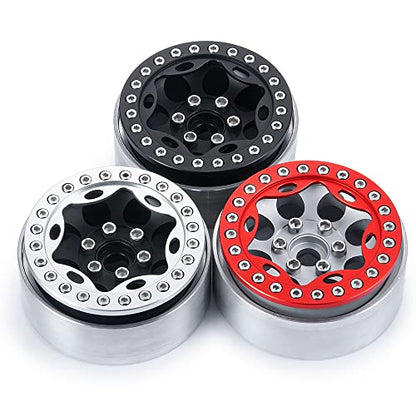 RCLIONS 4pcs 2.2inch RC Beadlock Wheel Rim Replacement Ring Aluminum Metal for 1/10 RC Crawler Car 2.2" Wheels (Red)