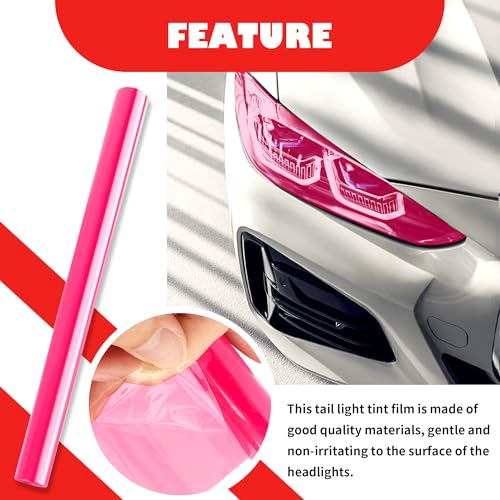 12×47 Inch Car Headlight Tint Film,Self-Adhesive Tail Light Tint Film Kit with Squeegee & Cutter,Universal Taillight Tints Films Automotive Exterior Accessories for Car Fog (Pink) - color: Pink