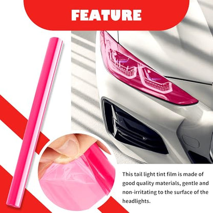 12×47 Inch Car Headlight Tint Film,Self-Adhesive Tail Light Tint Film Kit with Squeegee & Cutter,Universal Taillight Tints Films Automotive Exterior Accessories for Car Fog (Pink) - color: Pink