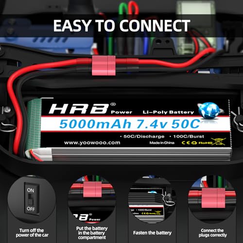 HRB 2S 5000mAh Lipo Battery 50C 7.4V Compatible with RC Plane