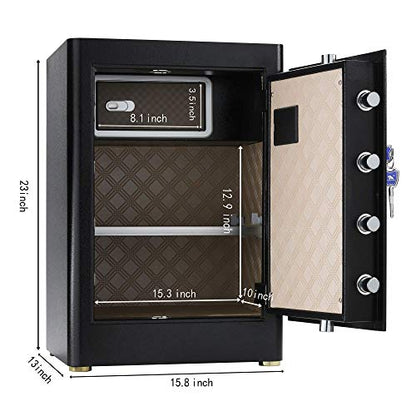 TIGERKING Home Safe 2.05 Cu Ft, 59.5 lb Heavy-Duty Steel Safe | Touchscreen Digital Lock, Inner Lock Box, Adjustable Shelf, Bedroom & Home Office Use, Jewelry & Document Storage - color: Black, size: 2.05 Cu Ft