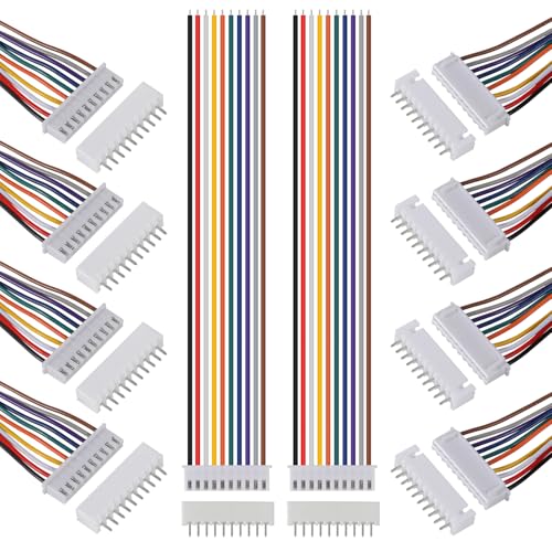 10Pairs JST-XH Connector Kit, XH 2.54mm 10 Pin Header Male and Female Connectors Plug Adapter with Flat Wire Cable 200mm 26AWG Compatible with JST XH (10P) - color: 10P