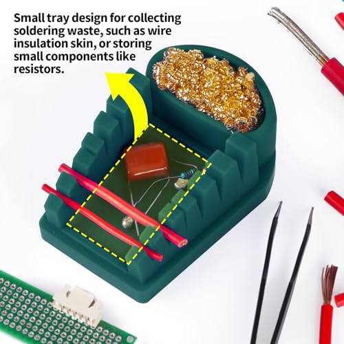 YIHUA S200 Green Heat-Resistant Silicone Soldering Wire Holder with Brass Wool Cleaner, 6 Grooves, Storage Tray, Helping Hands Soldering Wire Welding Fixture, Compatible Diameter 32-7AWG - color: Green