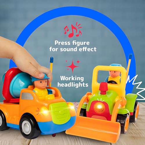 PREXTEX 2 Pack Remote Control Cars for 3-5 Year Old Boys - Truck and Tractor Toddler Toys with Easy Controllers - Sound and Light Play Features - Fun Birthday Gift Toy for Kids - style: Truck/Tractor