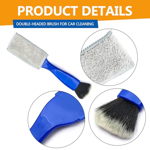 Double Head Car Detailing Brush 2-Pack - Double Ended Portable Dust Brush for Dashboard, Vents, Screens & Trim - Soft Car Cleaning Tool 2-in-1 Cleaning Tools Kit(Blue)