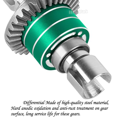 RC Front Rear Differential & Input Gear Upgrades Part for 1/14 H14BM 14209 14210 14301 14303 1/16 H16BM H16PL H16GT H16DR 16207 16208 16209 16210,BRCatWPark Steel Front & Rear Diff Set,Green - color: Green - (Front Rear Differential & Input Gear)