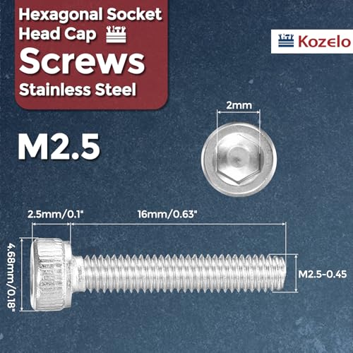 30pcs Socket Head Cap Screws - [M2.5-0.45 x 16mm] 304 Stainless Steel Allen Socket Drive for Electrical Motor 3D Printing Fan Engine Replacement Use, Silver - size: M2.5-0.45x16mm