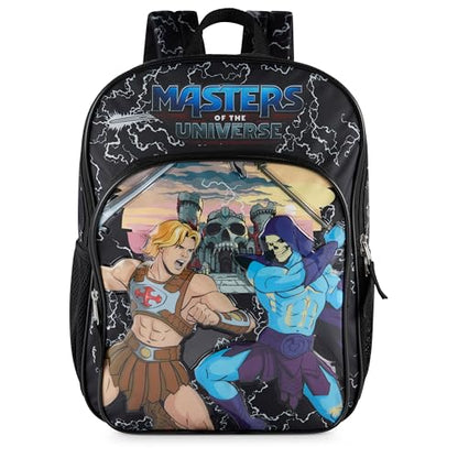 AI ACCESSORY INNOVATIONS Masters of the Universe Castle Grayskull Backpack for Kids, 16 Inch Bookbag featuring He-Man & Skeletor, Black - color: He Man