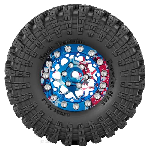 RC 1.3" Beadlock Wheel Tires Set/RC Wheels and Rim for 1/18 1/24 Trx4m SCX24 FCX24 RC Crawler Car,Aluminum 1.3 Wheel Rim Soft Rubber Tires w/Wheels Ring,Colorful - color: Colorful- (Wheel Tires)