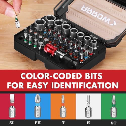 ARROW 48-Piece 1/4" Screwdriver Bit & Socket Set, Color-Coded S2 Steel Drill Bits with Magnetic Bit Holder, 6–13mm CR-V Sockets, Compatible with Power Drill, Screwdriver & Mini Ratchet Wrench - style: 48 PCS Screwdriver Bit & Socket Set